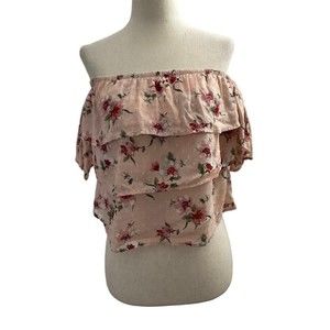 American Eagle Outfitters Women Size XS Peach Floral Off The Shoulder (7-223P)